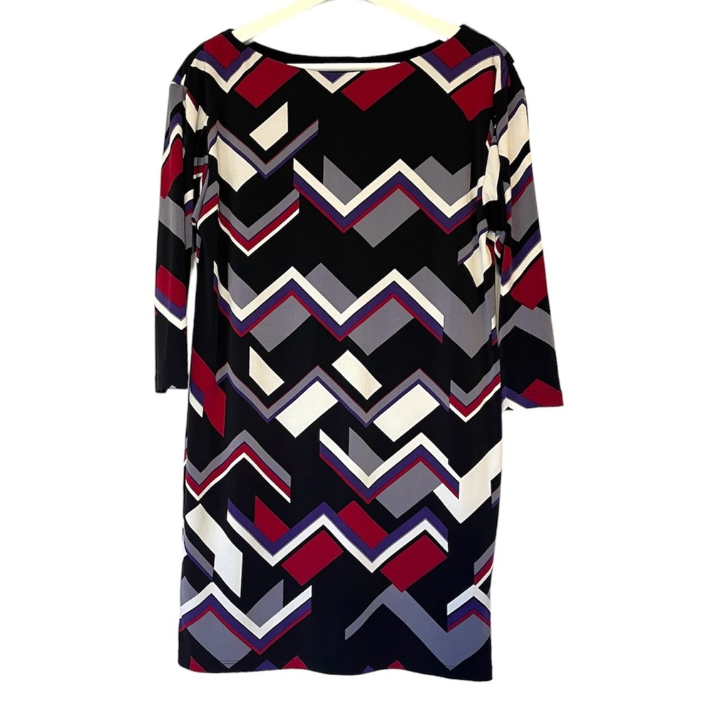 LAUREN RALPH LAUREN | Shift Multi Matte Geometric Print 3/4 Sleeve Dress Size 4P